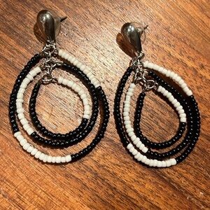 Beautiful Black and White Beaded hoop earrings- Like new